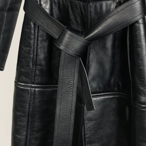 Balenciaga PF/19 Black Leather Shearling Belted Trench Coat - Picture 9 of 13